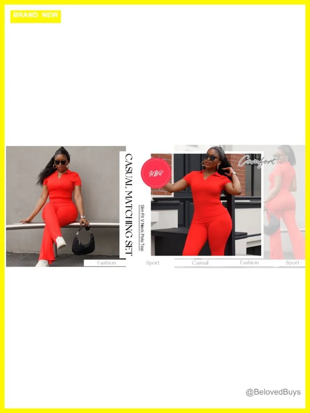 2 Piece Outfits Slim Fit V Neck Polo Top Flare Pants Short Sleeve Casual